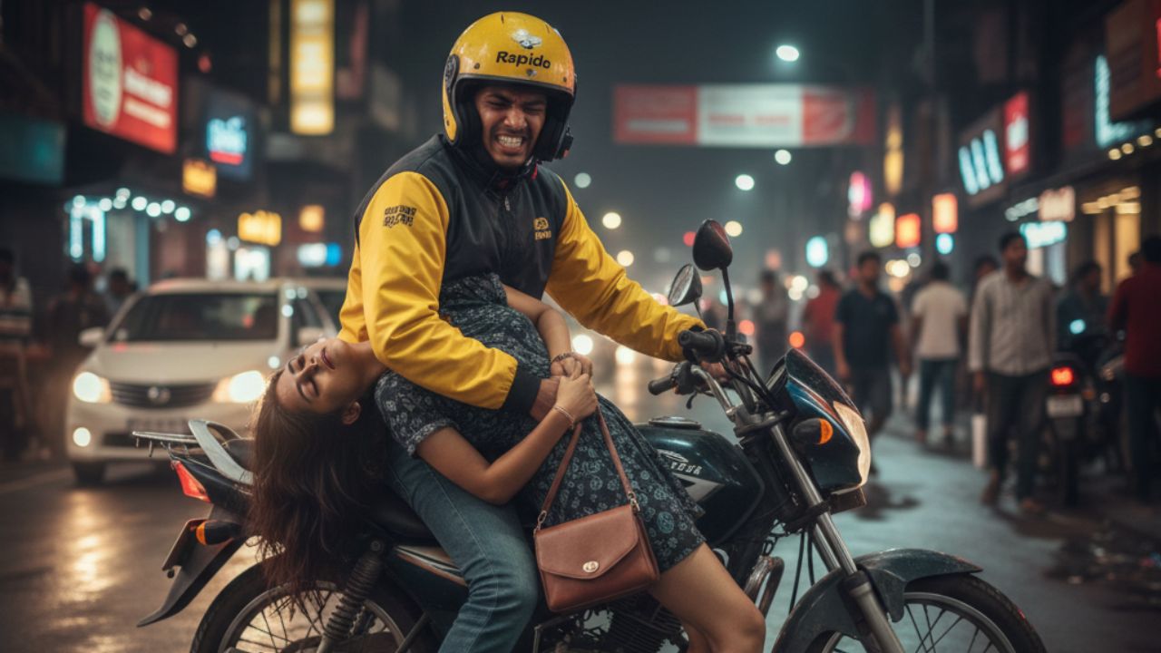 Viral Video: Rapido Rider Battles to Hold Up Drunk Woman During Ride